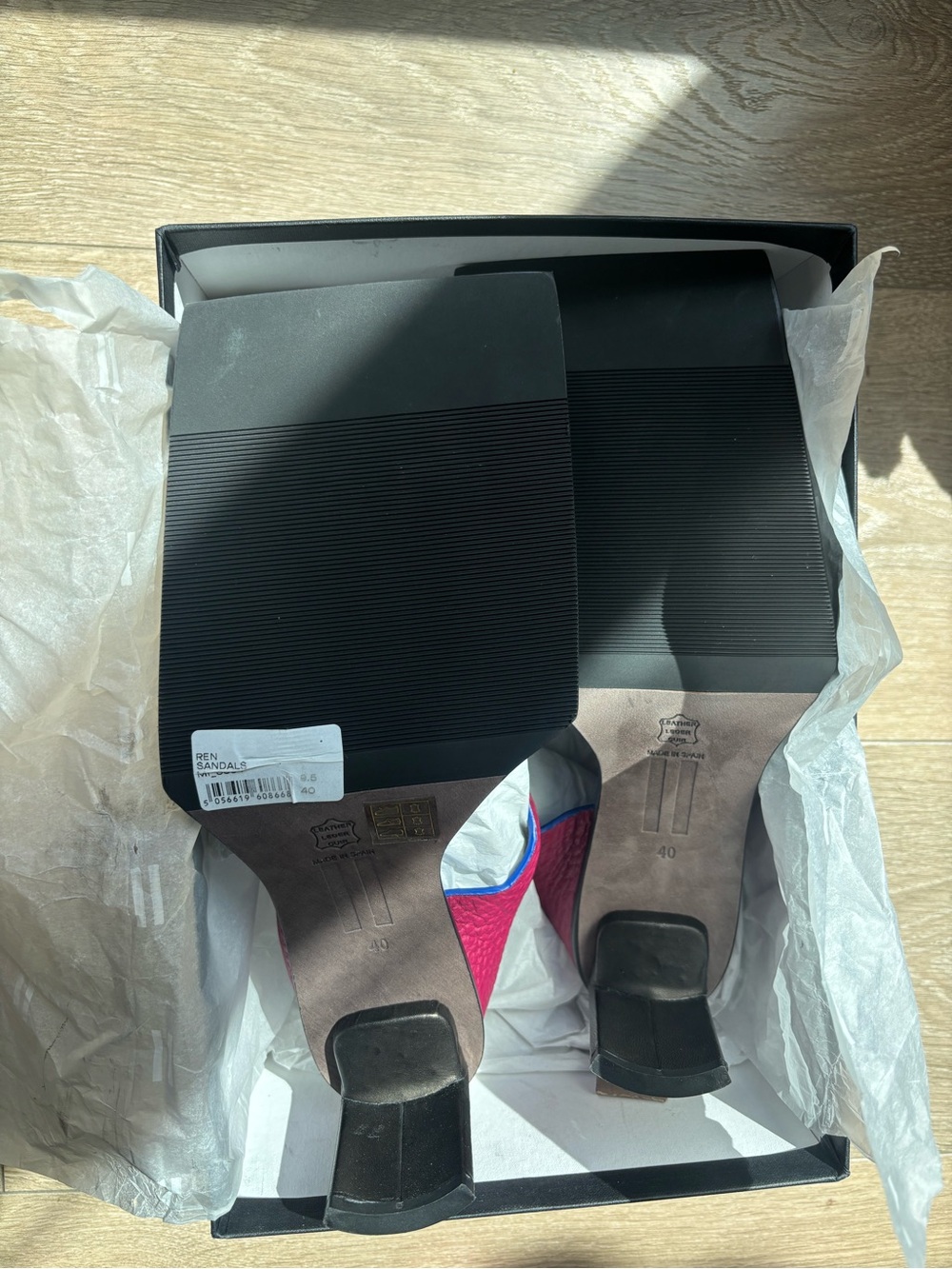 Miista Blue and Burgundy Leather Block Heel Sandals - Picture 3 of 4